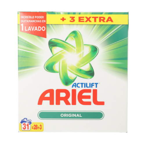 Imagen de DETERGENTE POLVO ARIEL ORIGINAL ACTILIFT MALETA 28+3 LAVADOS