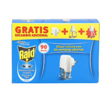 Imagen de INSECTICIDA ELECTRICO RAID ANTIMOSQUITOS + RECAMBIO 90NOCHES 2X27ML + RECAMBIO ADICIONAL GRATIS